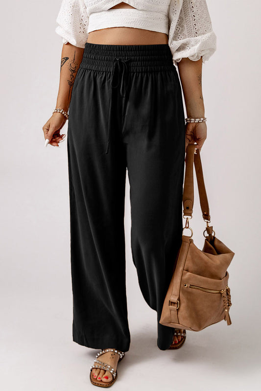 Sassy Smocked Wide Leg Pants- 3 Colors (Black, Tan, Teal)