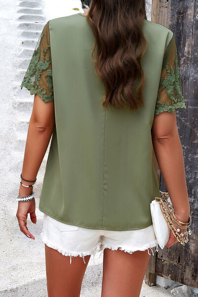 Embroidered V-Neck Short Sleeve Top- 5 Colors