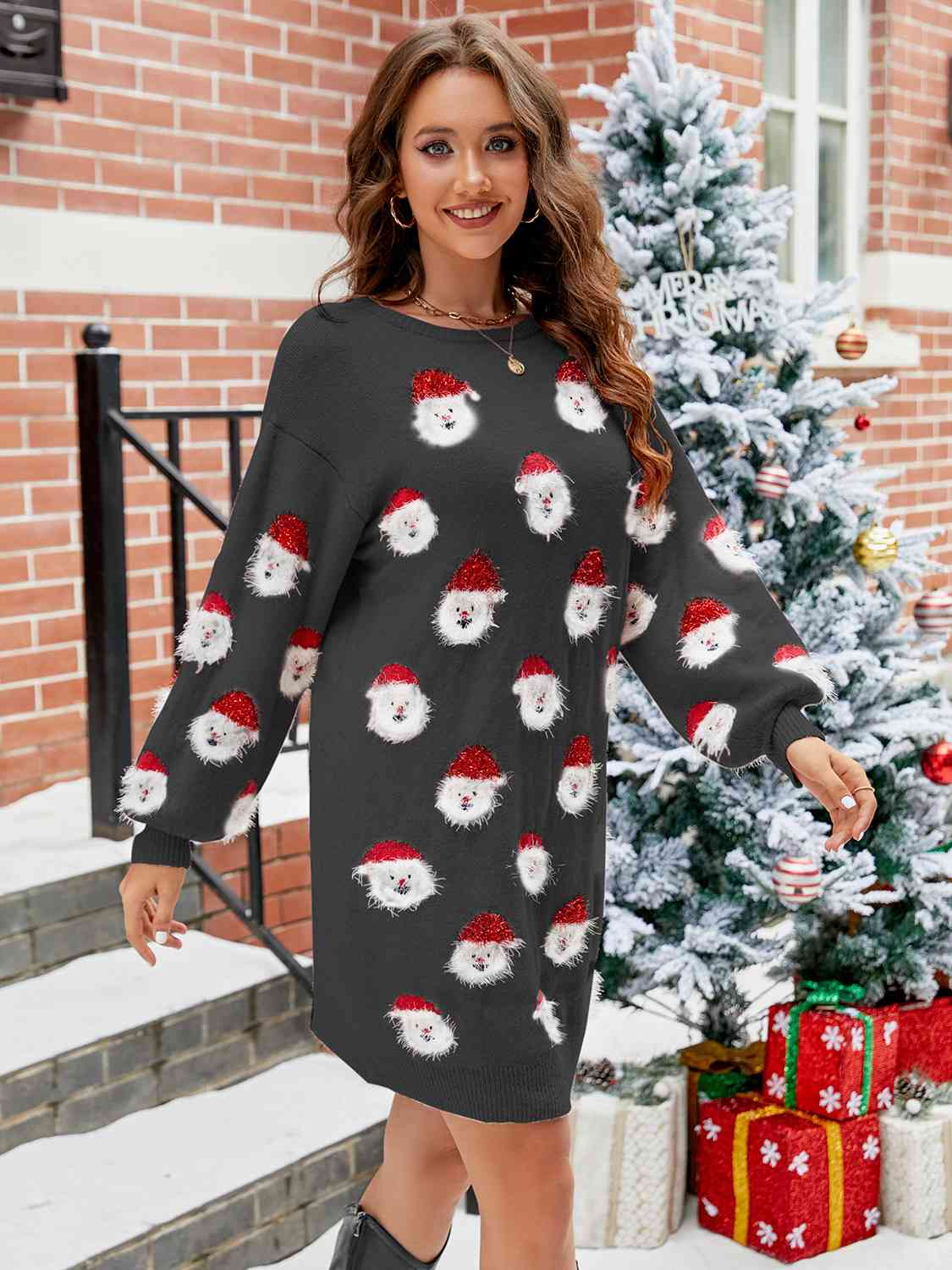 Santa is Coming to Town Sweater Dress- 4 Colors (Charcoal, Blush, Green, Gray)