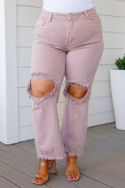 The Myers- Mauve Distressed Straight Risen Jeans