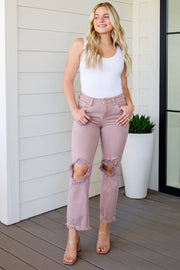 The Myers- Mauve Distressed Straight Risen Jeans
