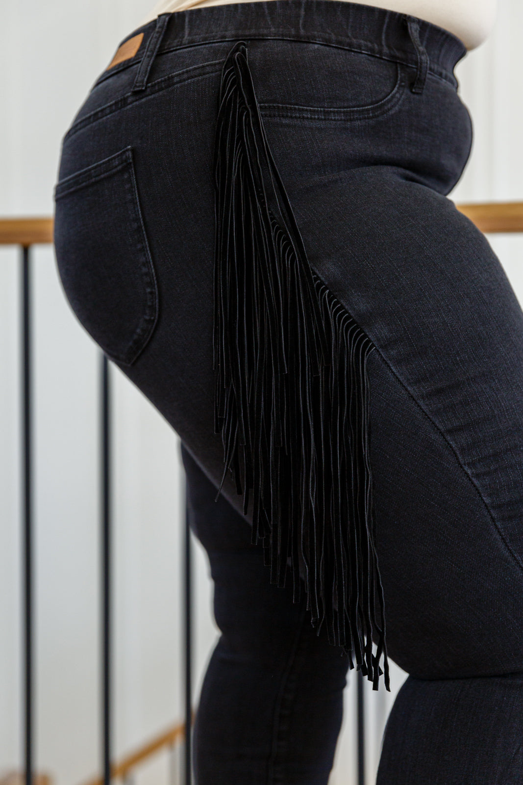 The Wallen- Judy Blue Denim- Black Fringe Skinny Jegging