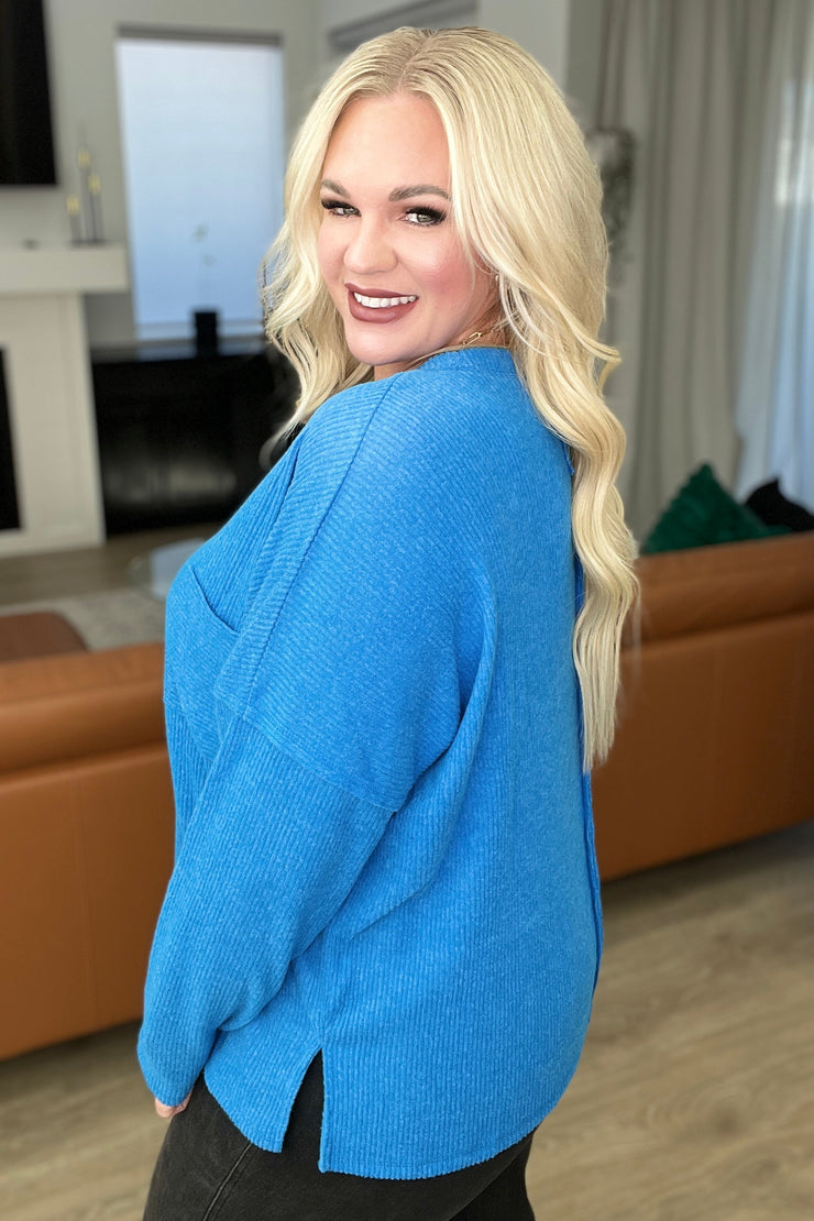 Ribbed Brushed Hacci Sweater- Ocean Blue