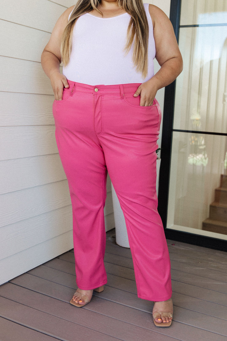 The Barbie- Judy Blue Denim- Tummy Control Faux Leather Pants