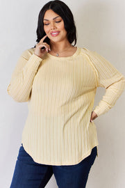 Ribbed Round Neck Slit T-Shirt (Grey, Green, Red, Pastel Yellow, Sky)