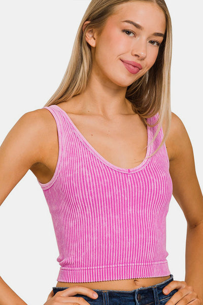 Washed Ribbed Cropped Tank- Bright Babe