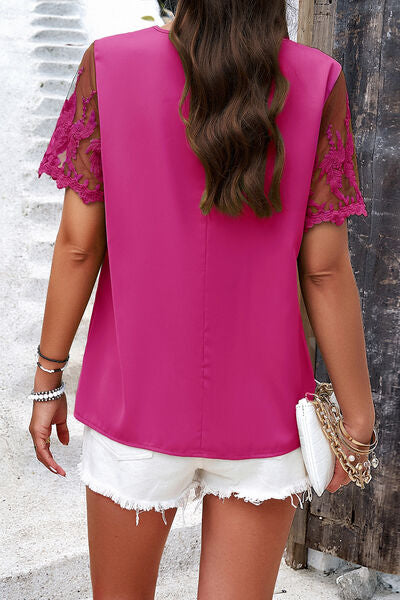 Embroidered V-Neck Short Sleeve Top- 5 Colors