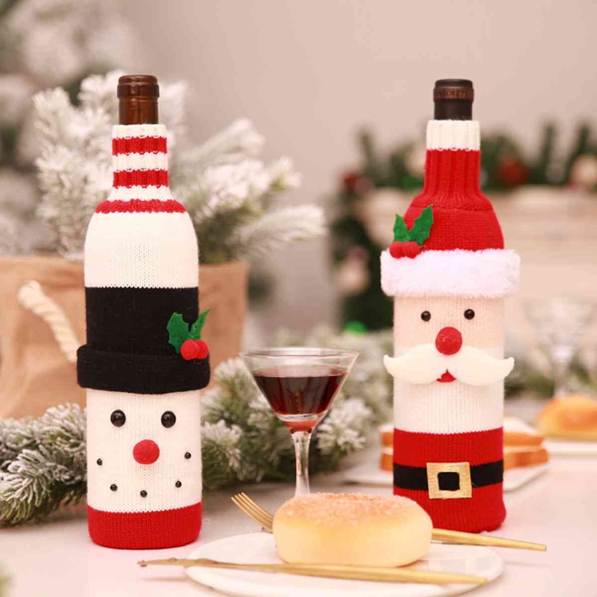 Knitted Christmas Wine Bottle Cover (Santa, Snowman)