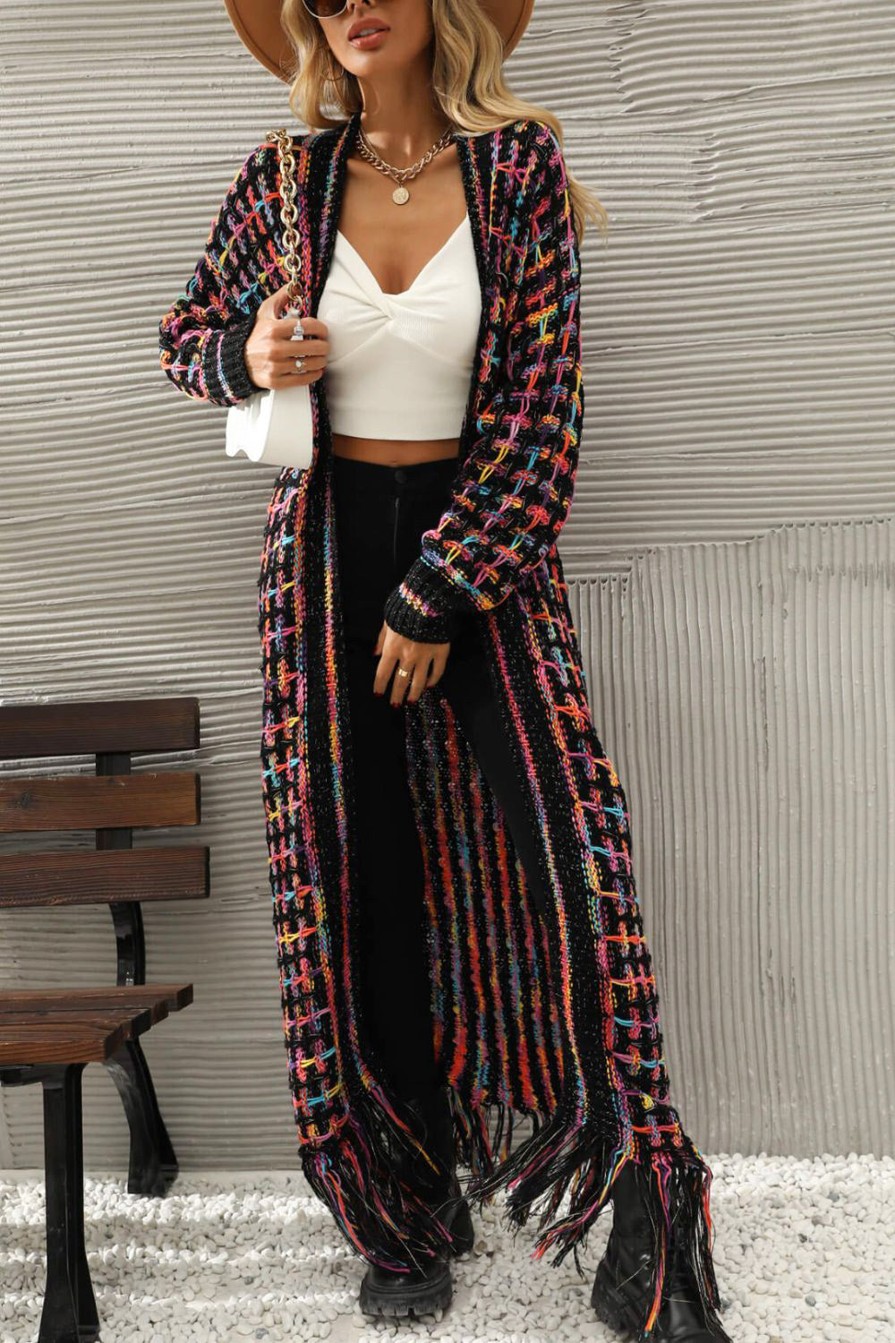 Colorful Fun Fringe Hem Cardigan