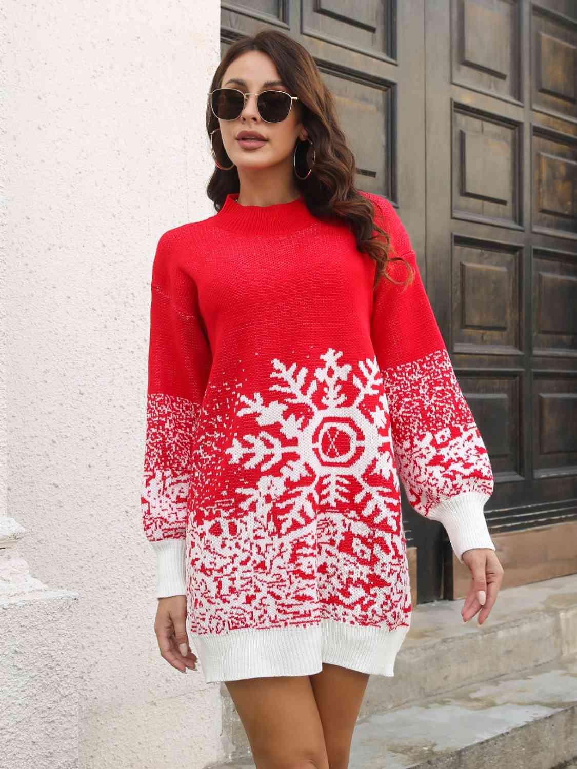 Snowflake Sweater Dress- 2 Colors (Red, Black)