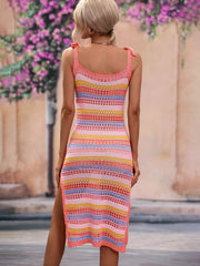 Split & Striped Cover Up Dress- 3 Colors (Blue/Peach, Sage/Yellow, Coral)