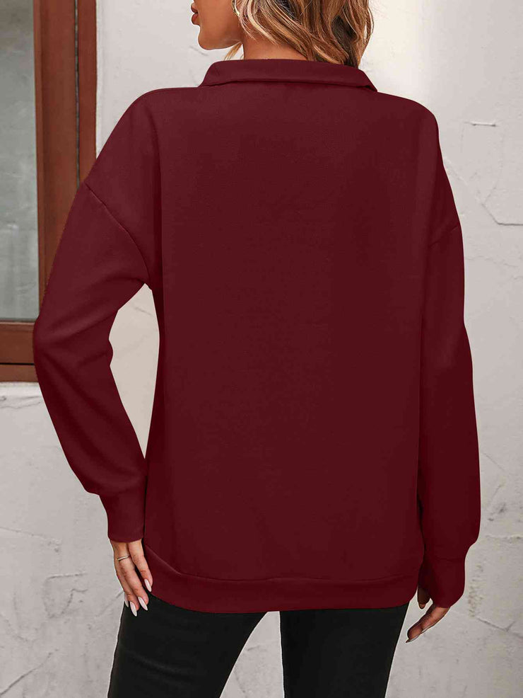 Zip-Up Dropped Shoulder Sweatshirt- 7 Colors