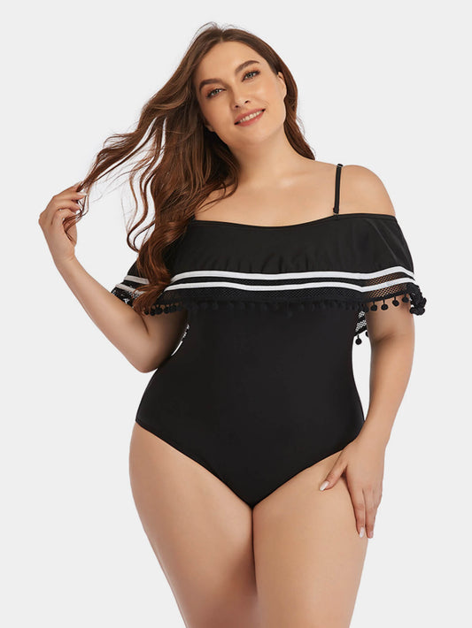 Plus Size Cold-Shoulder Swimsuit- Black