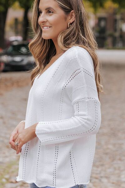 Knitted Fun Long Sleeve Top- White