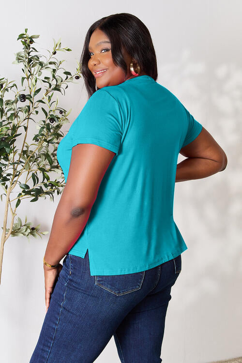 Round Neck Short Sleeve T-Shirt (Magenta, Turquoise, Sky, Black, Chestnut, Royal)