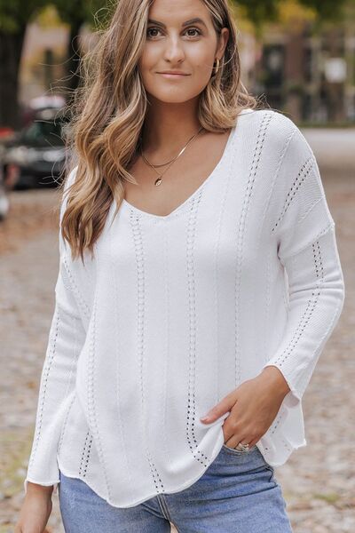 Knitted Fun Long Sleeve Top- White