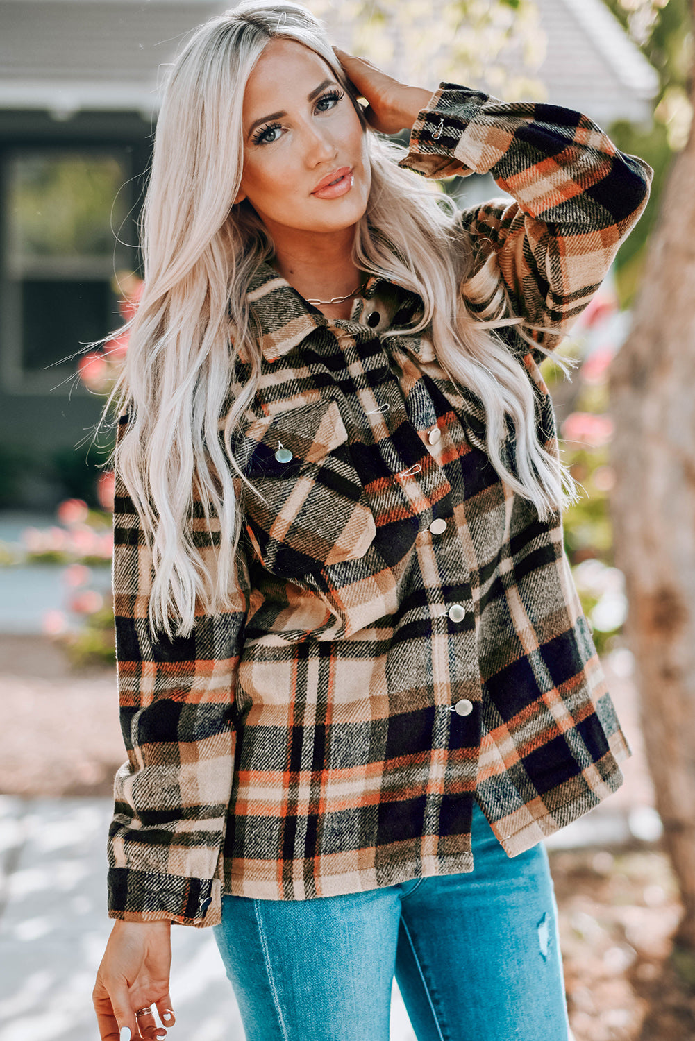 Let's Talk Plaid Jacket- 4 Colors (Pink, Red, Khaki, Blue)