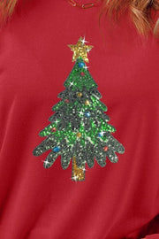 Sequin Christmas Tree Crewneck - 2 Colors (Red, Black)