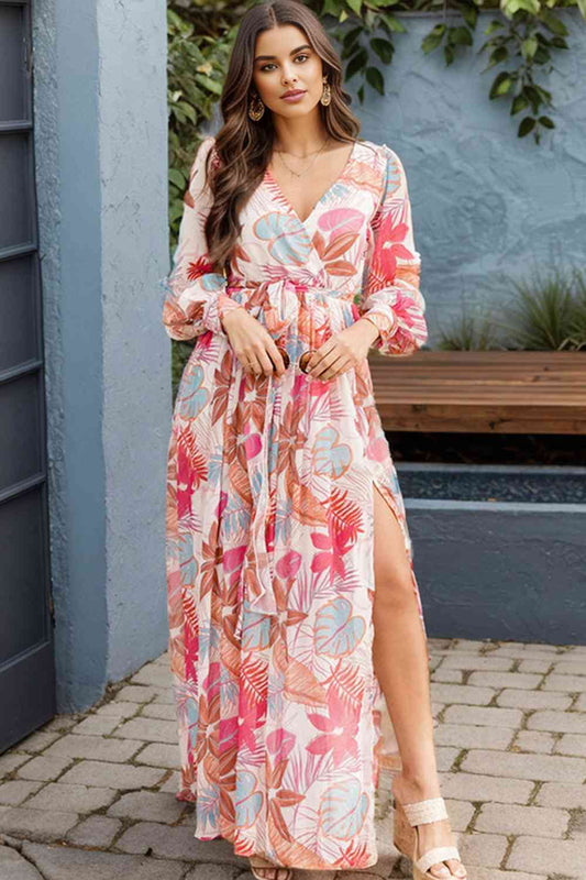 Playful Print Slit Dress- Strawberry