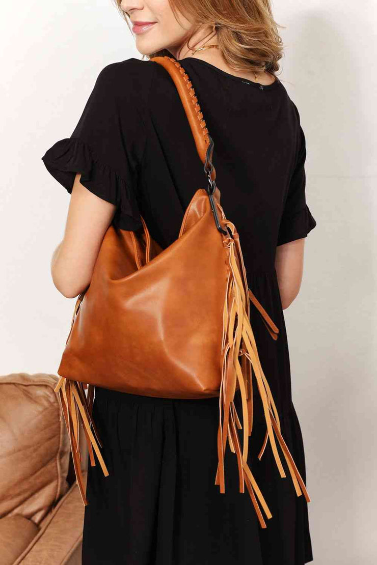 Vegan Leather Fringe Shoulder Bag