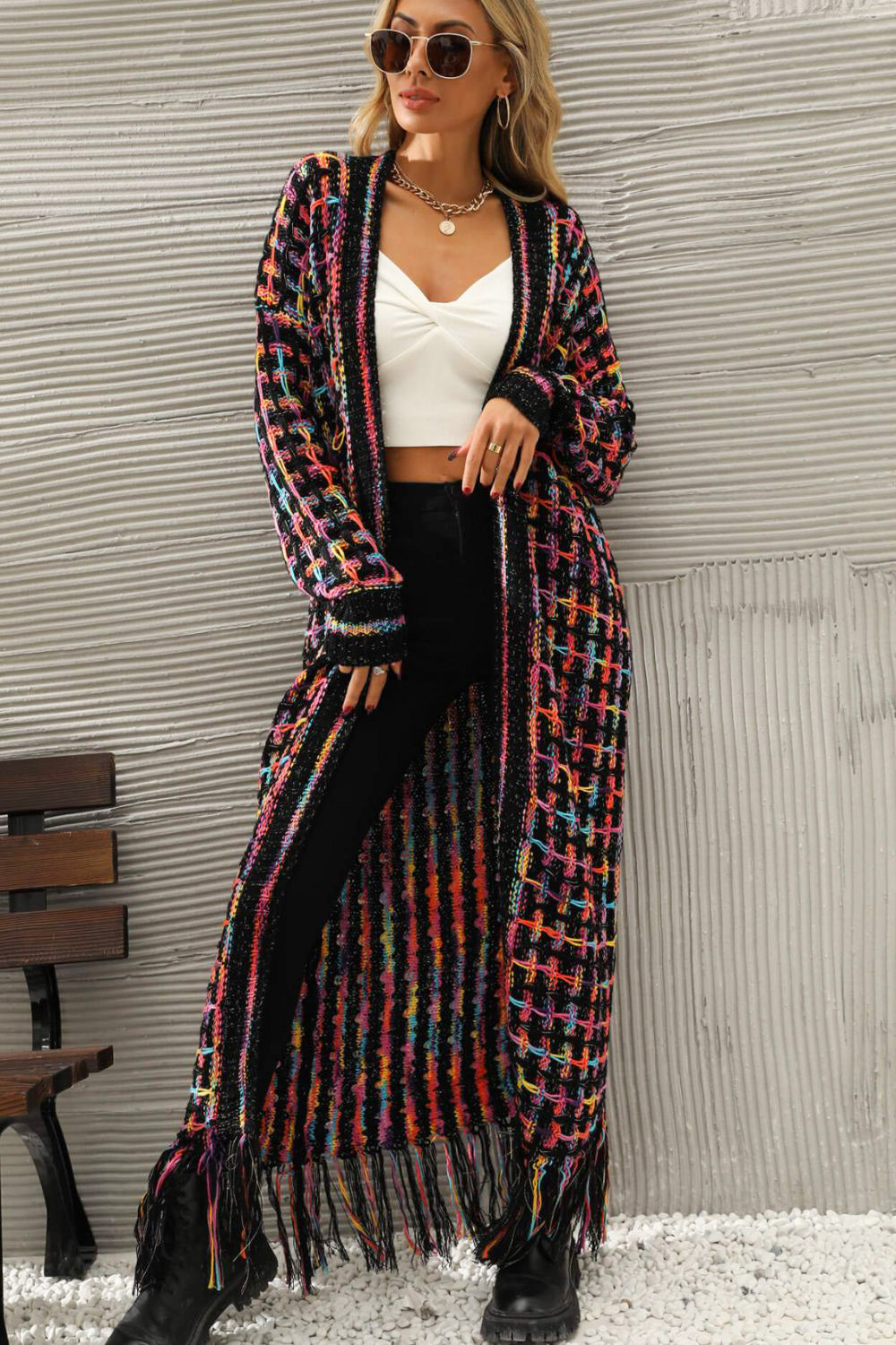 Colorful Fun Fringe Hem Cardigan