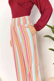 Striped Smocked Waist Pants with Pockets