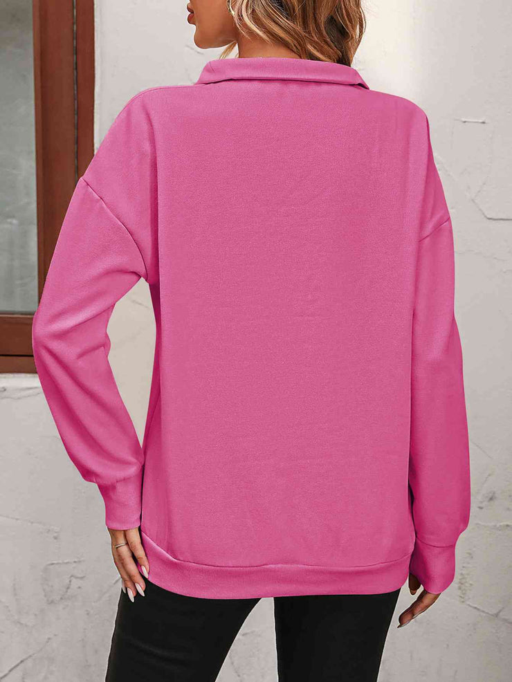 Zip-Up Dropped Shoulder Sweatshirt- 7 Colors