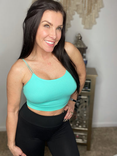 Double Strap Ribbed Crop Cami- Mint